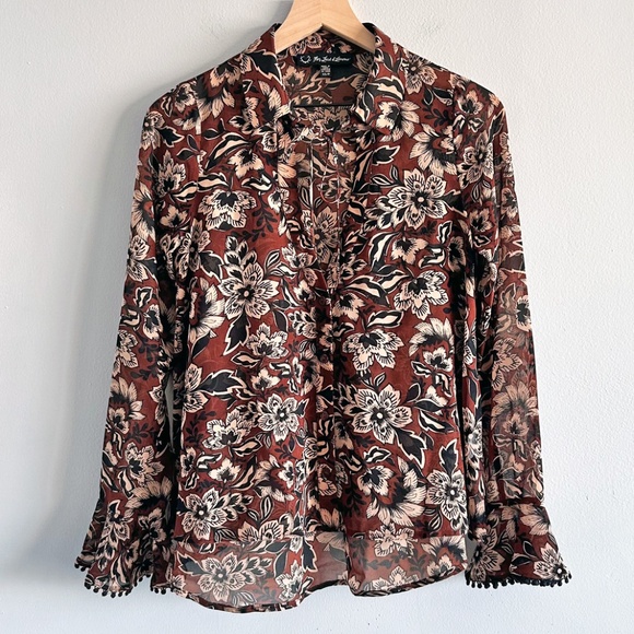 For Love & Lemons Gracie Blouse | Brown & Cream Floral | Size XS - Picture 4 of 14